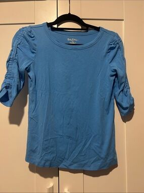 Lilly Pulitzer Sky Blue Ruched Sleeve Scoop Neck Top